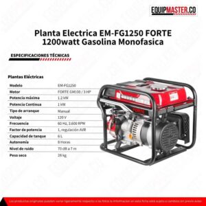 Planta Eléctrica EM-FG1250 FORTE 1200 Watt Máx - Equipmaster