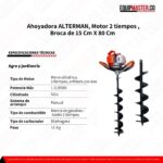 Ahoyador Alterman A Gasolina 2T, 52 Cc, Con Sistema De Freno Y Barreno 20Cm  X 80Cm, Xea52Bs.