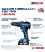 Taladro Percutor 13mm GSB 18v-50 Bosch